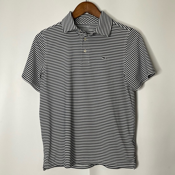 Vineyard Vines Boys Sankaty Blue White Striped Short Sleeve Polo Button Shirt L - Picture 12 of 12